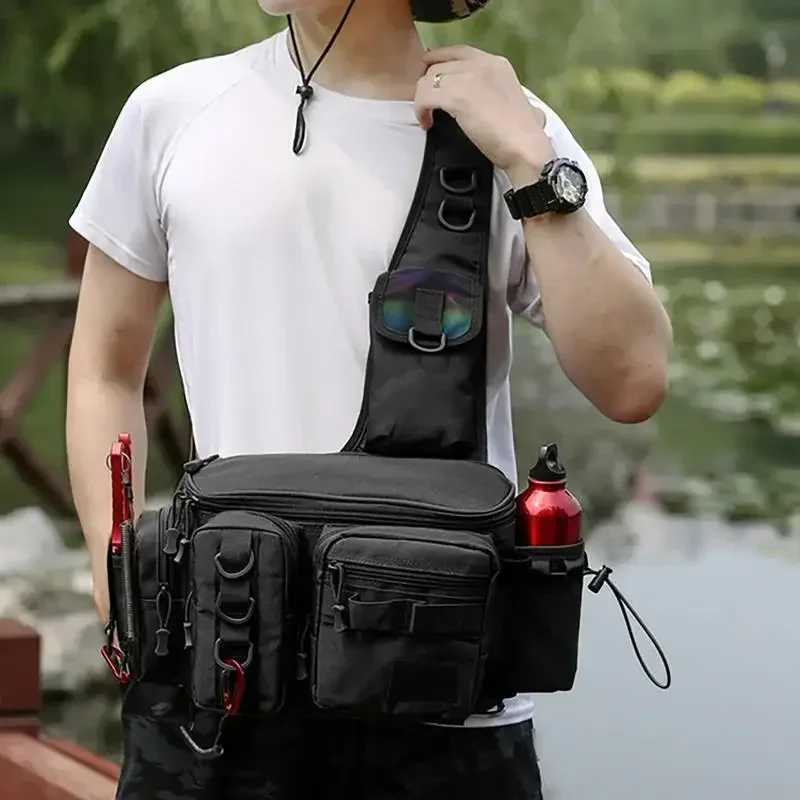 Fishing Waist Pack Sling Bag Lures Gear Tackle Storage Rod Holder Water-Resistant Cross Body Pouch Fly Fishing Bag Lightweight Z250411