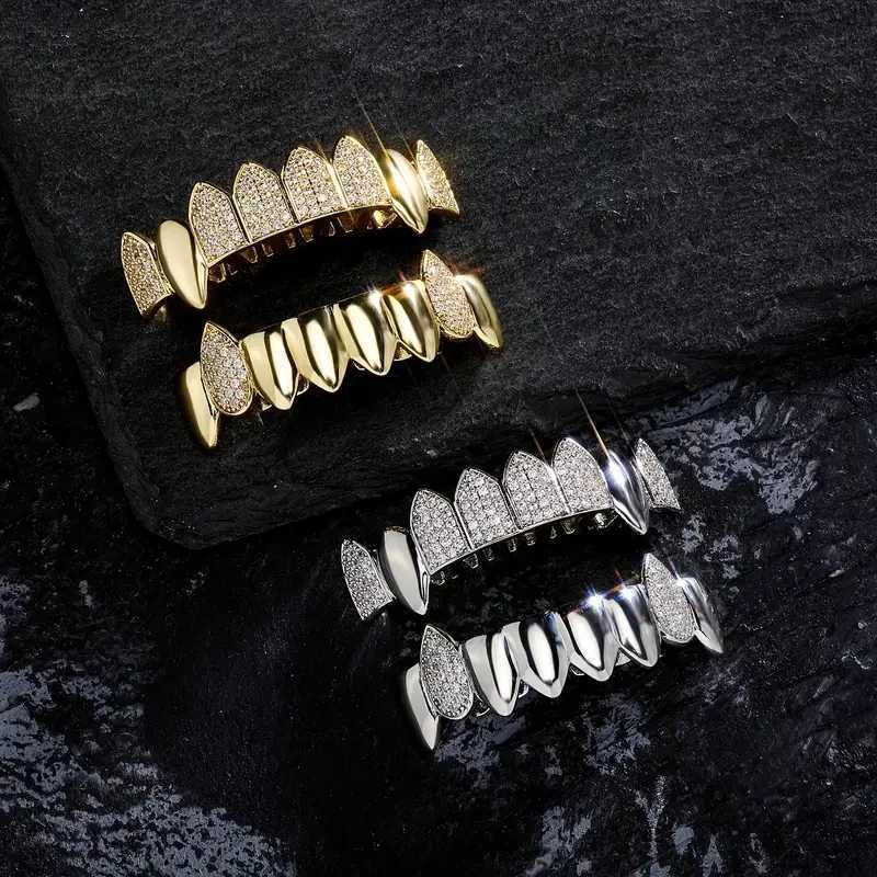 2 pieces of S925 silver including 4.7 carat silica hip-hop street rap mens and womens dental grills ice micro laid dental grills S925 silver 18k W2504