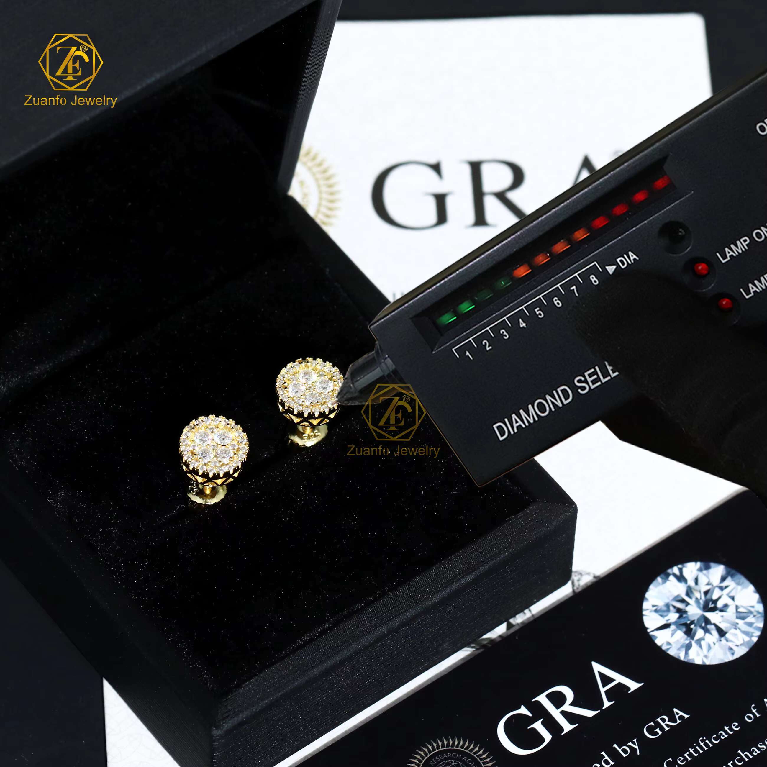 Factory Price Unisex 18K Gold Plated 925 Silver Hiphop Stud Earrings GRA Certified Moissanite Cluster Earrings Screw Back
