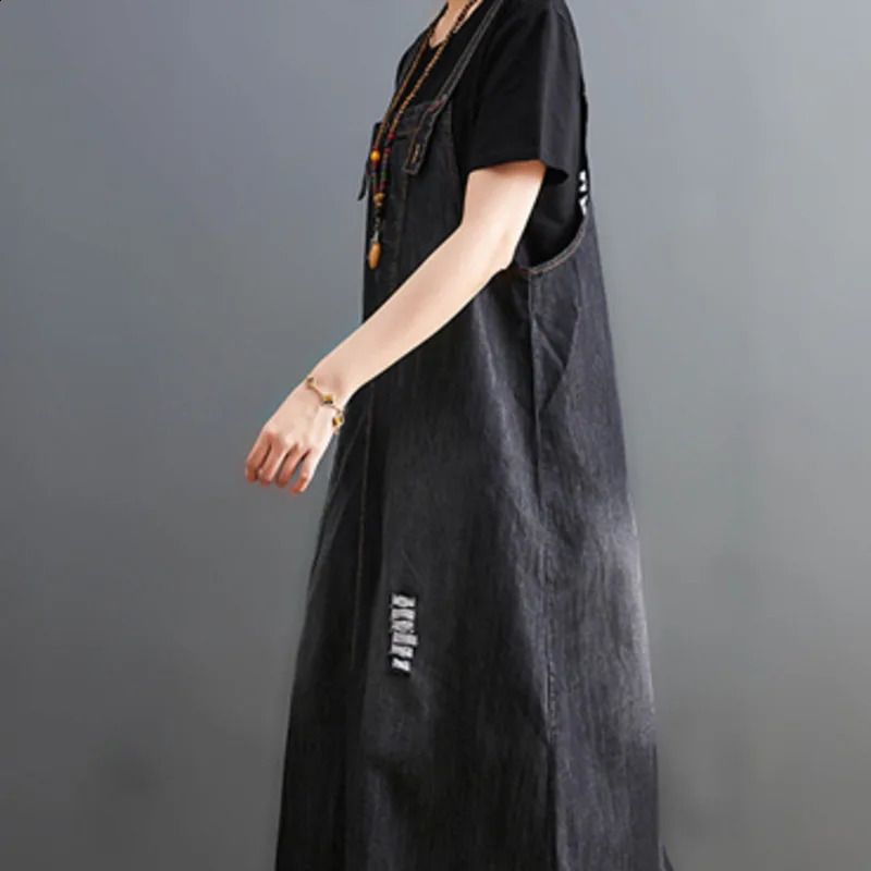 Wxw2110 Summer Black Full Set Cowboy Dress Large Pocket Loose Asymmetric Aline Midi Button Vestidos 250411