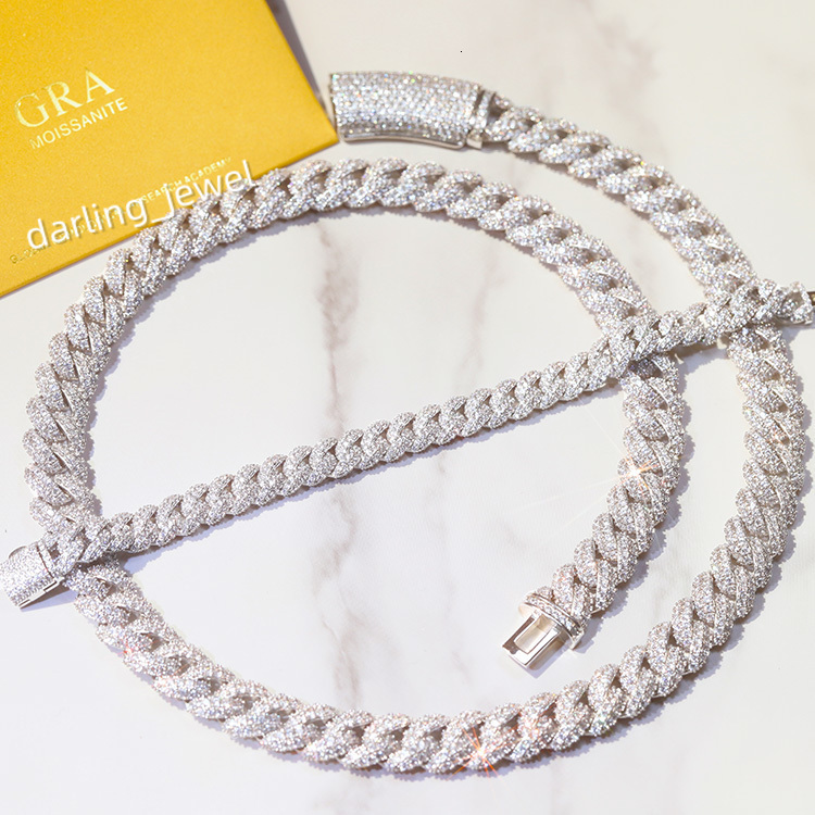 Yu Ying Jewelry Wide 6/9/13mm 2rows Vvs Moissanite Iced Out S925 Cuban Link Chain for Free Custom