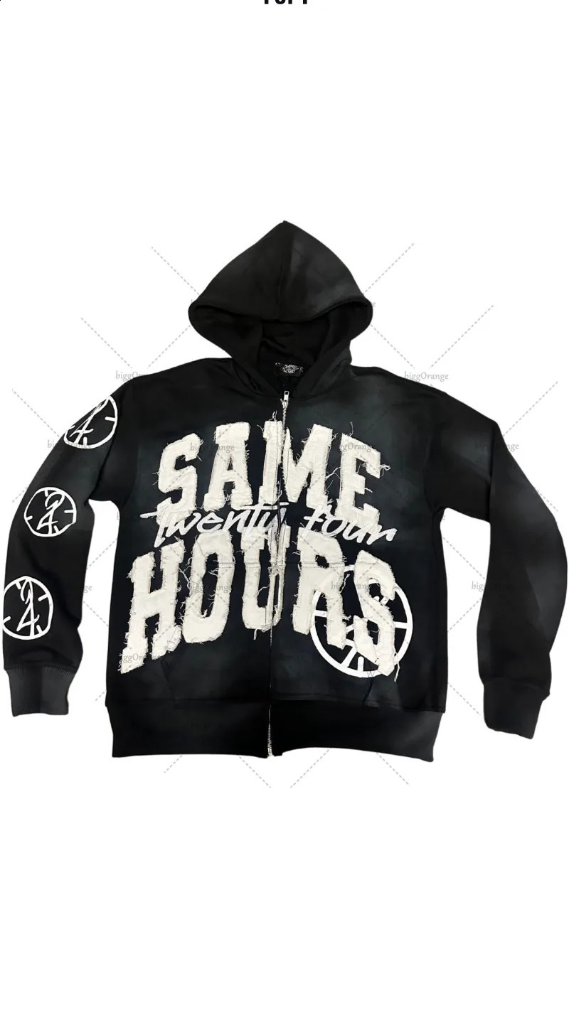 Y2K Harajuku Retro Color Zipper Hoodie American Fashion Hip Hop Street Clothing Punk Style Letter Printed Oversized Sweatshirt 250411