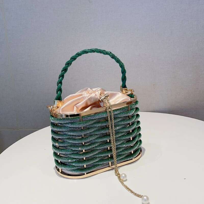 Women Black/Pink/Green/Blue/Fushia Wedding Stones Handbags Lady Top Handle Rhies Handbag For Party Crystal Clutches Bags