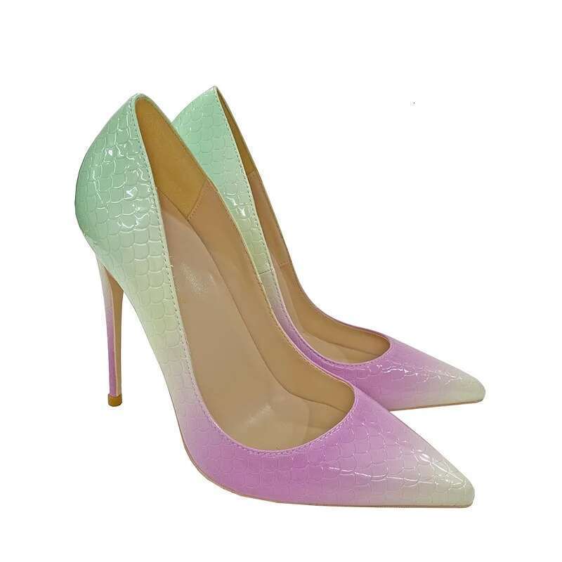 Gradient sweet dress with color blocking slim high heels, light mouthed pointed toe, plus size women's shoes