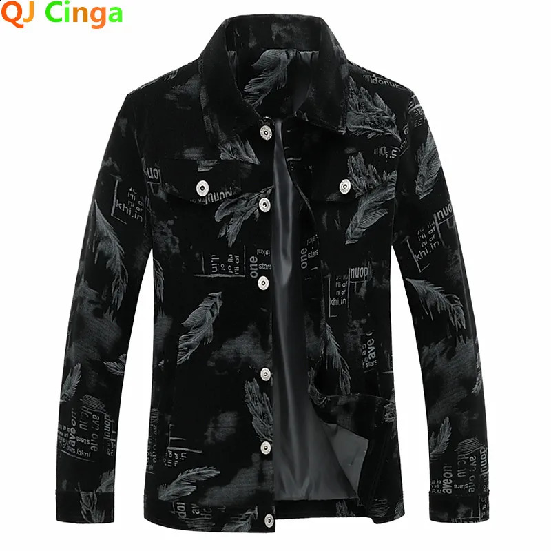 Spring Mens Corduroy Letter Printed Jacket Casual Business Jacket Retro Collar Bomber Jacket 250411