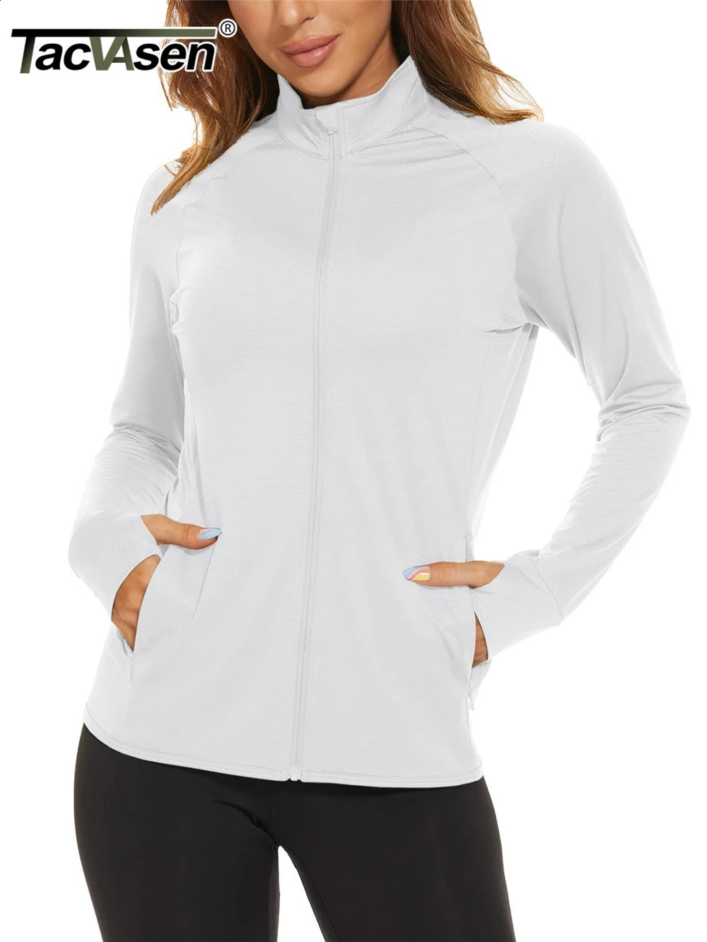 TACVASEN UPF 50Sunscreen Summer Shirt Womens Long Sleeve Full Zipper Casual Jacket Pocket Golf Sports Top 250407