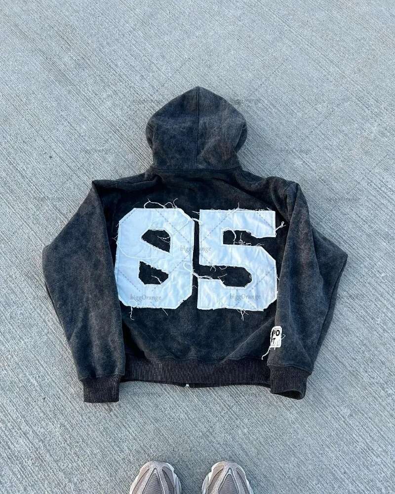 High Street Jacket Haruku Casual Wear Fashion Brand Oversized Hoodie Retro Letter Embroidered Zipper Sweatshirt Men
