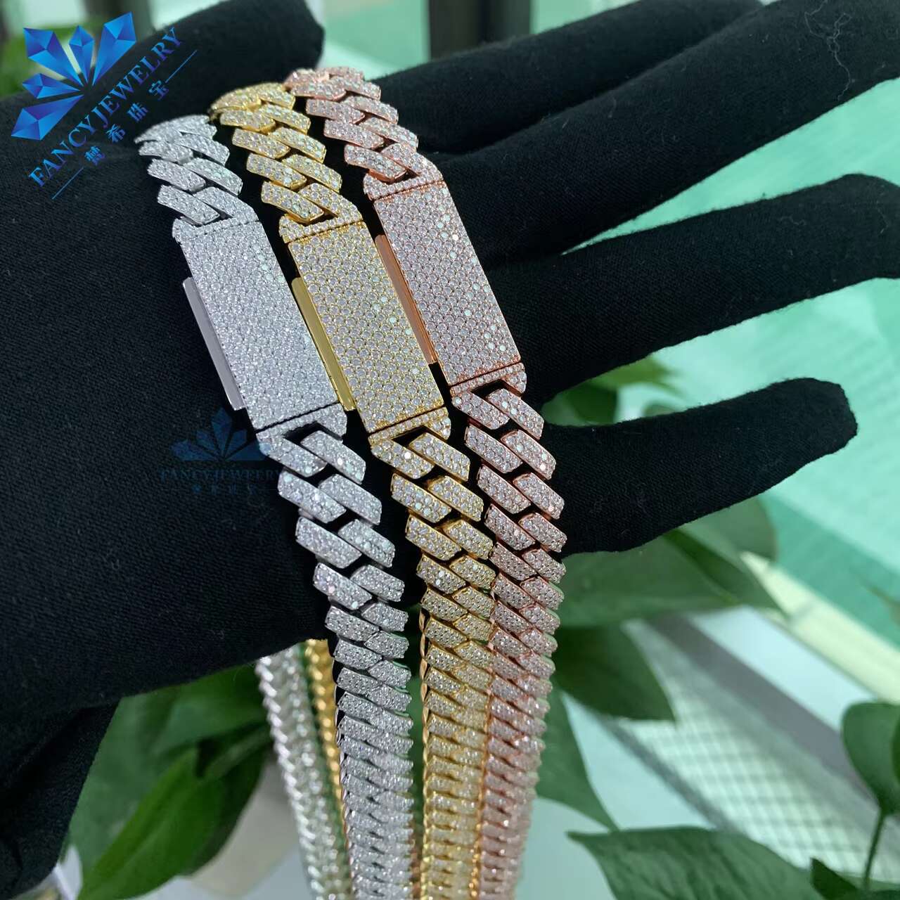 Wholesale 8MM 10mm 12mm 14mm Hip Hop VVS Diamond Necklace Bracelet Drop Shipping Silver Iced Out Cuban Link Moissanite Chain