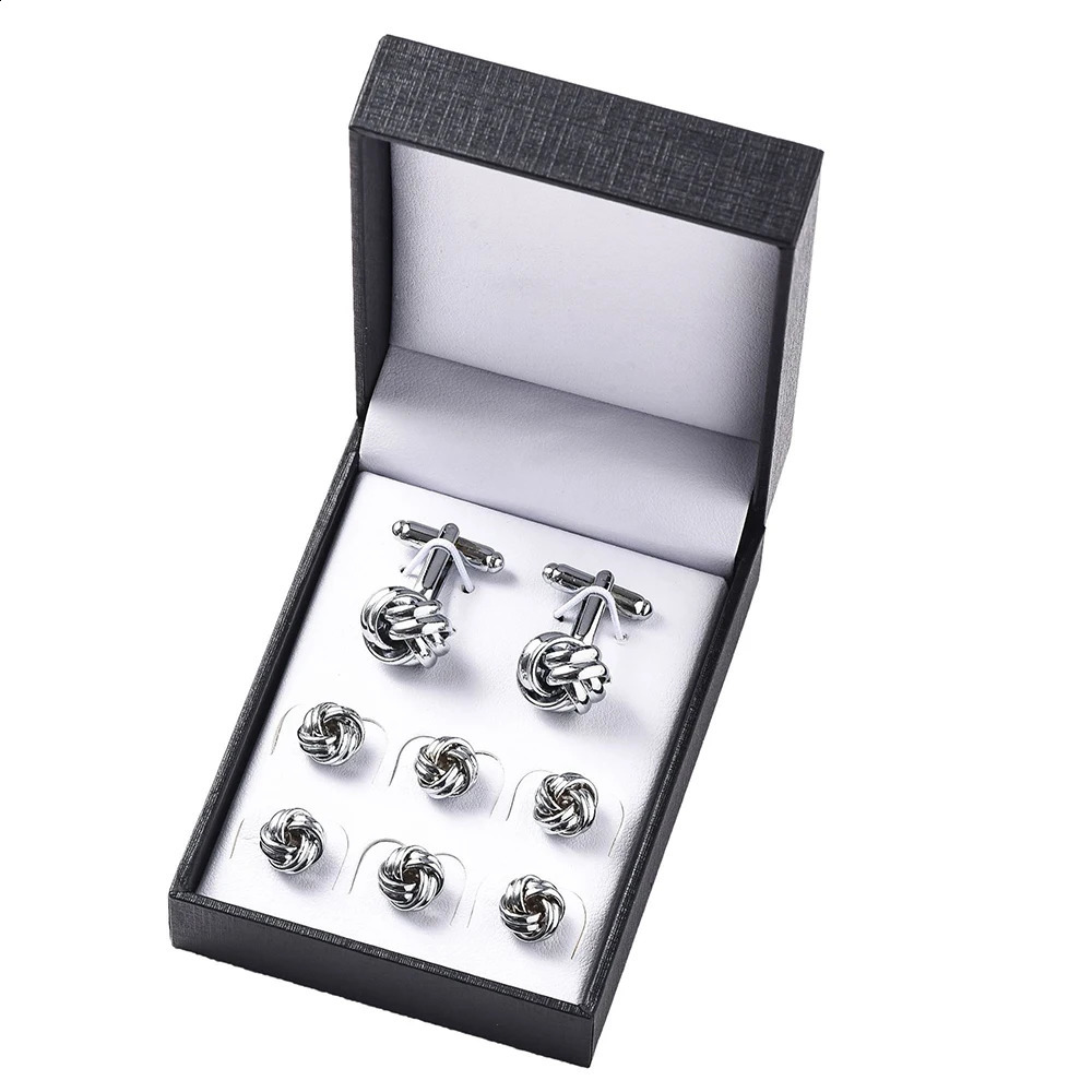 Mens Cufflinks High Quality Set Evening Dress Stud Shirt Cufflinks Set with Button 8-Piece Set with Box Stud 250409