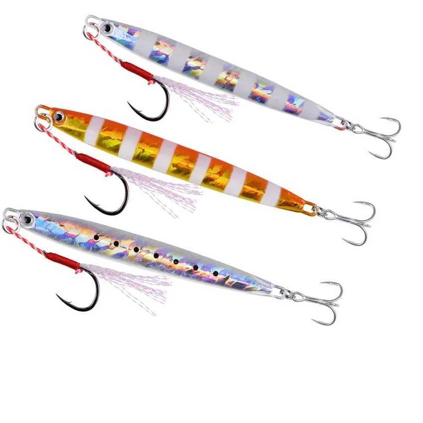 1Pc Long Metal Jig Fishing Lure Slow Cast Jigging Spoon 10G 20G 30G 40G 60G Sea Bass Lure Artificial Bait Fishing Gear Z250411