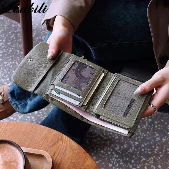 Double short womens wallet made of genuine leather and soft leather fashionable womens handbag 250411