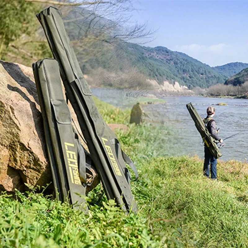 Collapsible Fishing Rod Bags Double Layer Large Capacity 420D Oxford Cloth Sea Fishing Tackle Foldable Package 1m 1.5m Z250411