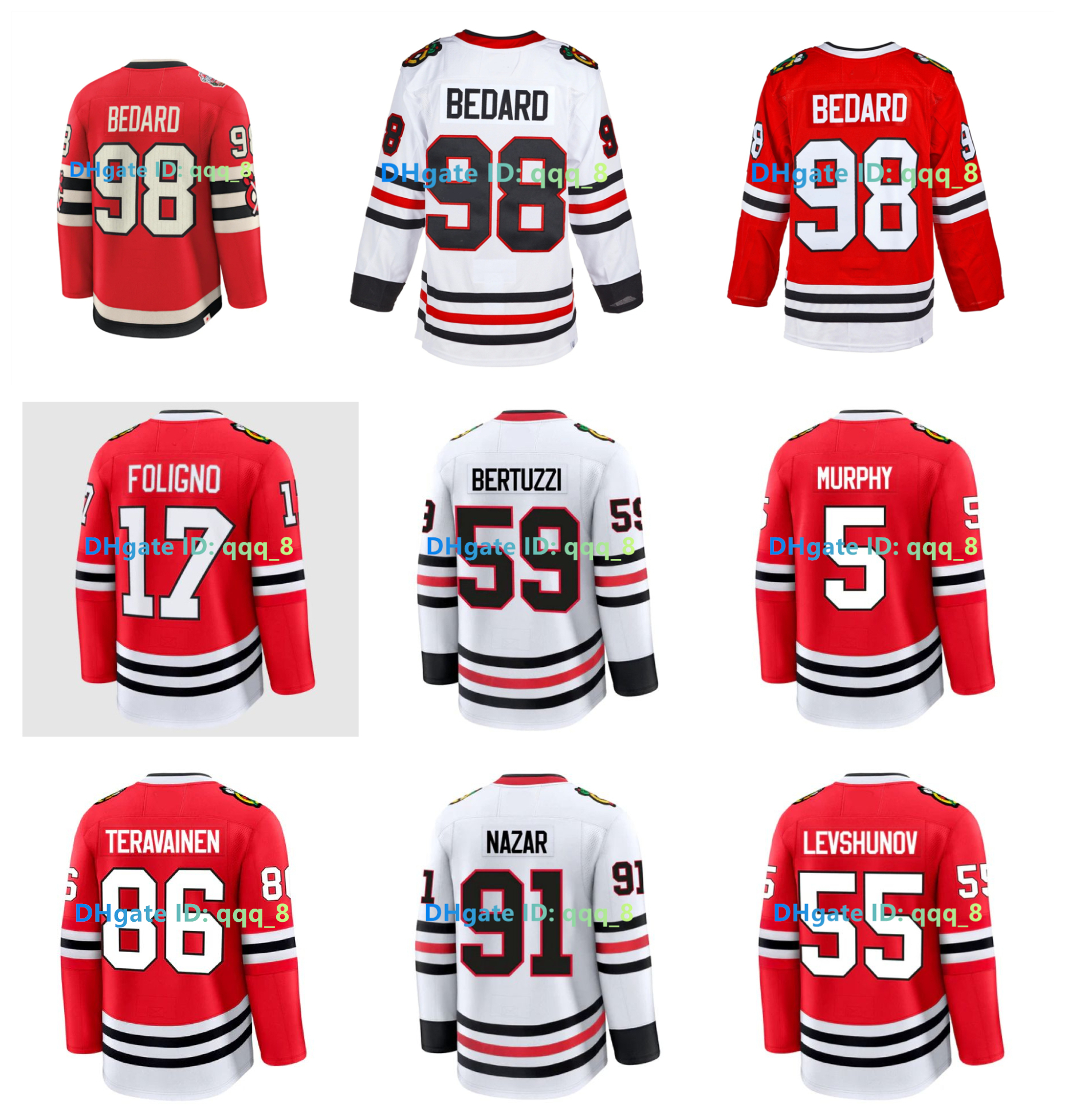 ConnorS Bedard Frank Nazar BlackhawksS Hockey Jerseys Chicago Teuvo Teravainen Andre Burakovsky Ryan Donato Nick Foligno Artyom Levshunov Murphy Red Size S-3XL