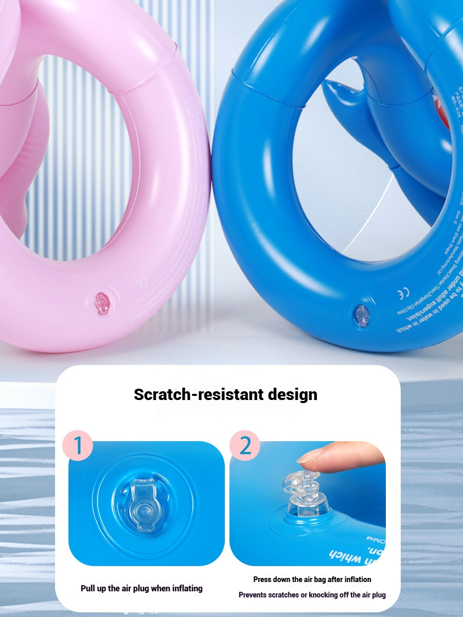 2025 Summer S-Type for Ages 3-8, Eco-Friendly PVC Blue Underarm U-Type Swim Ring with Double Airbags, Swimming Aid