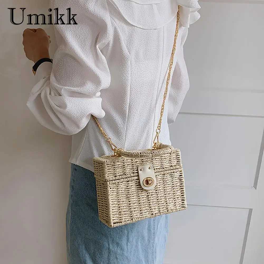Rattan Str Shoulder Bag Womens Bohemian Handbasket Messenger Bag Summer Beach Square Box Top HandbagXJ250412