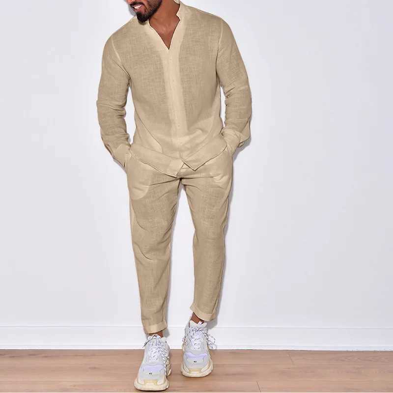 European and American mens new casual suit mens 100% pure cotton monochrome autumn fashion loose long sleeved shirtXJ250412