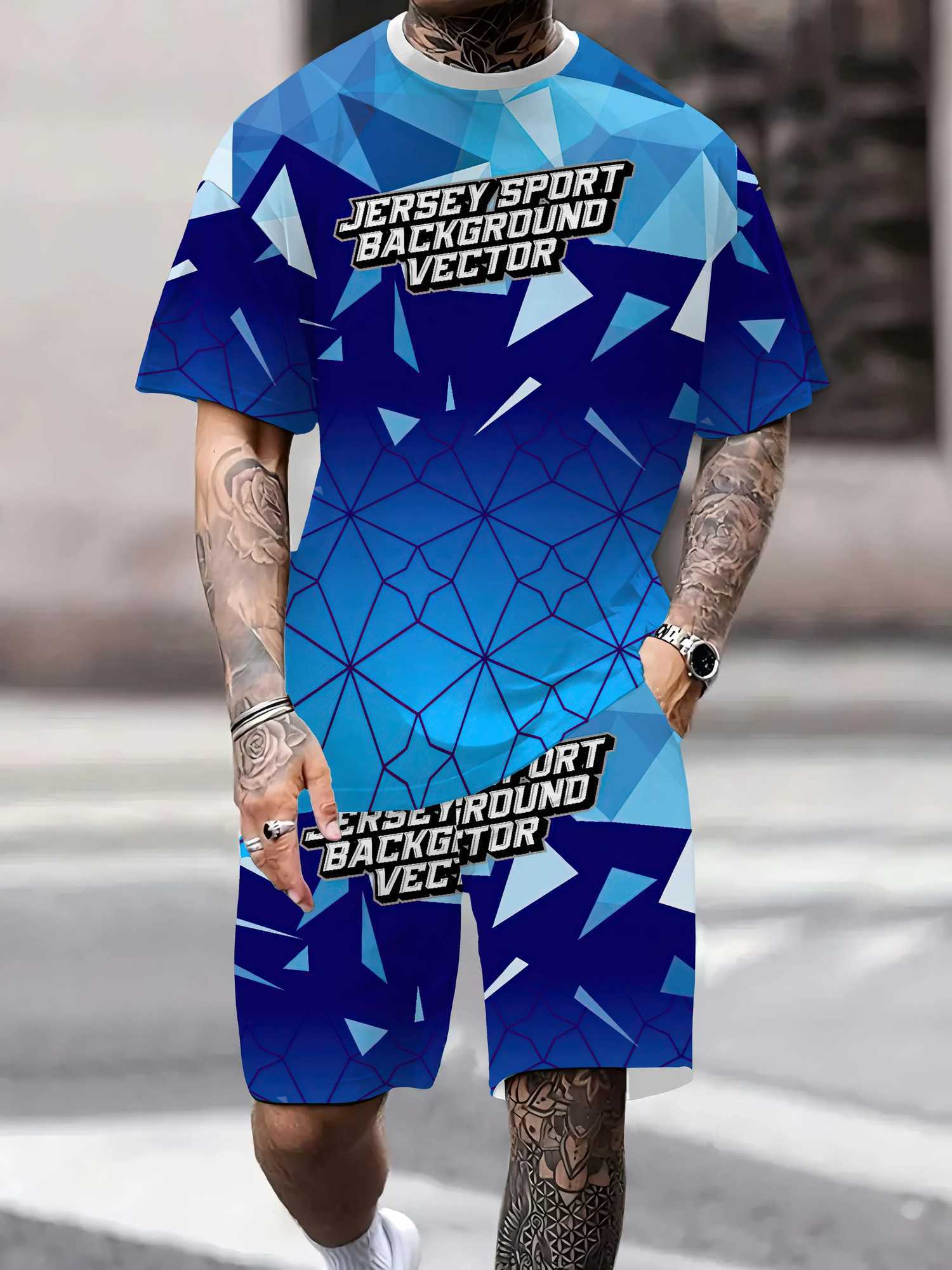2015 Summer 3D Two Piece Mens Sweatshirt Comfortable Round Neck T-shirt Casual Short Sleeve SetXJ250412