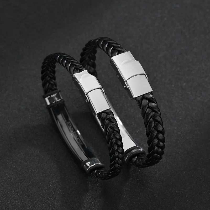 Bracelet Homme Twist Braid Leather Rope Bracelets For Men Stainless Steel Hiphop Rock Fashion Jewelry Accessories WholesaleC250411