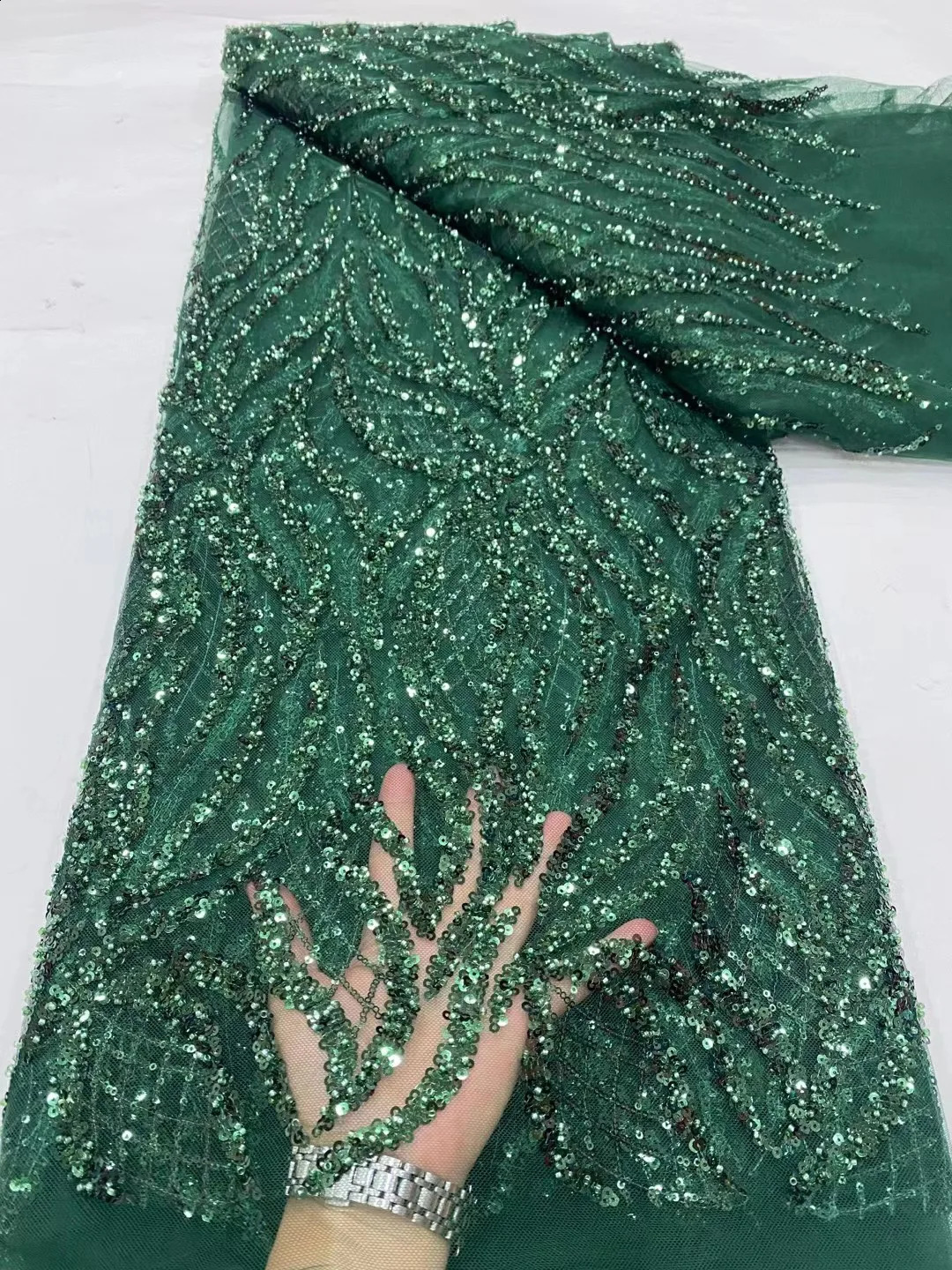 African Lace Fabric With Bead And Sequin High Quality French Tulle Embroidery lightweight Mesh Material For Banquet dress 250407