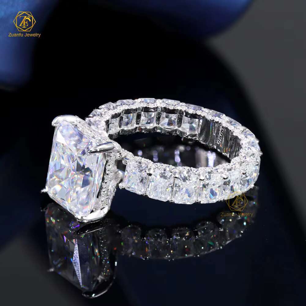 Luxury Fine Jewelry Ring 9x11mm 5CT Raidant Cut Diamond 925 Silver 10k 14k 18k Real Gold Hidden Halo Moissanite Ring