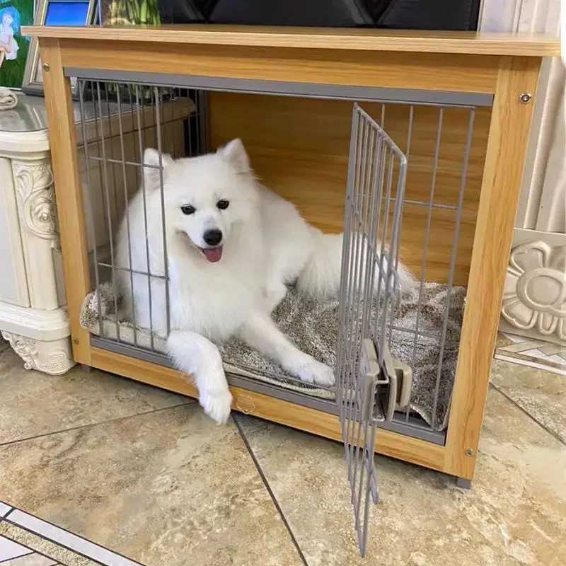Wooden dog Flat noodles box indoor villa small and medium-sized house steel wooden kennel fence X250412