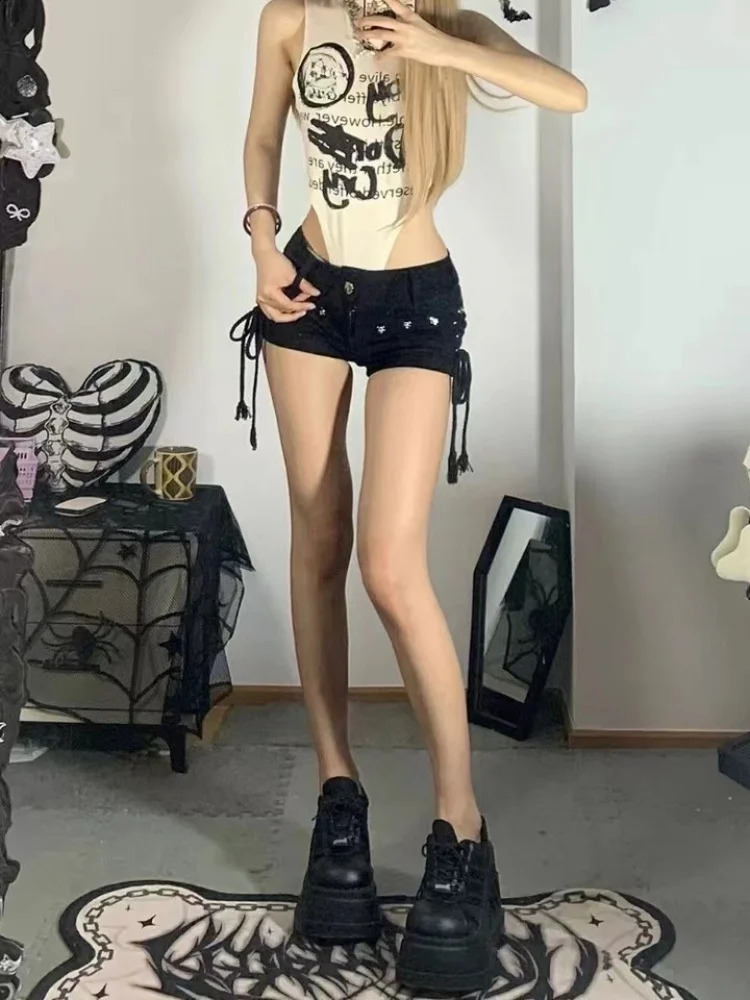 Shorts Women Skinny Creativity Lace-up Streetwear Daily Personality Students Holiday Fashion Sexy American Retro Leisure 250409
