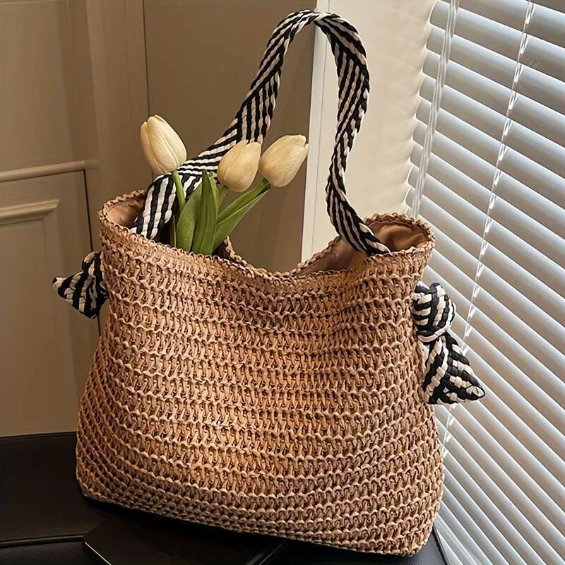 Boho Chic Large Woven Straw Bag Women Commuter Handbag Shoulder Perfect For Spring Outings, Beach Tote Bag,