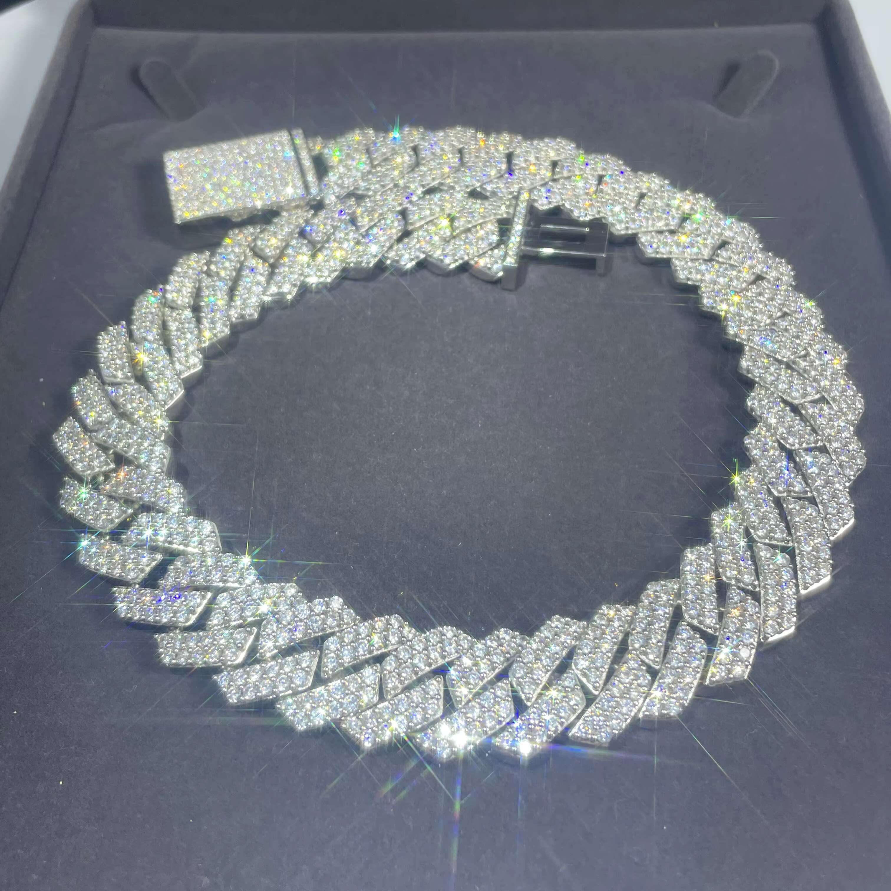 Large Size 19mm Wide 2-Row GRA Moissanite Diamond 925 Silver Cuban Link Chain Mens Hip Hop Style Necklace