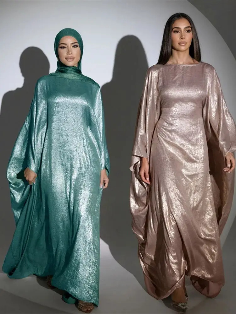 Batwing Butterfly Satin Khimar Abaya Dubai y Muslim Maxi Dress Kaftan Abayas Womens Ka Caftan Robe Tank Top 250411