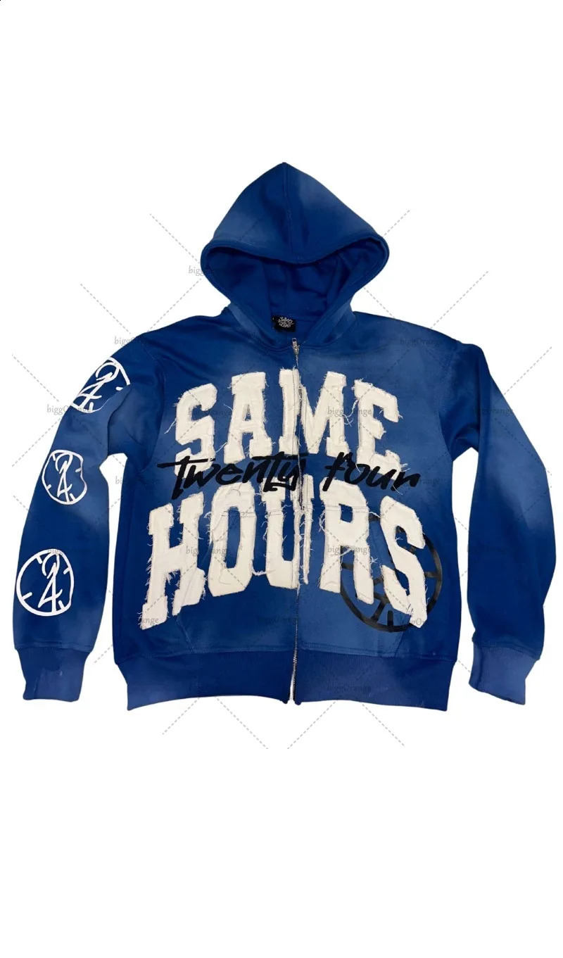 Y2K Harajuku Retro Color Zipper Hoodie American Fashion Hip Hop Street Clothing Punk Style Letter Printed Oversized Sweatshirt 250411