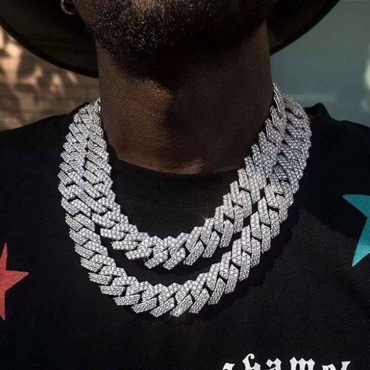 Customized Passed Diamond test 20mm 2rows Cuban Chain S925 Silver with Iced Out Moissanite Hiphop Jewelry Cuban Link Chain