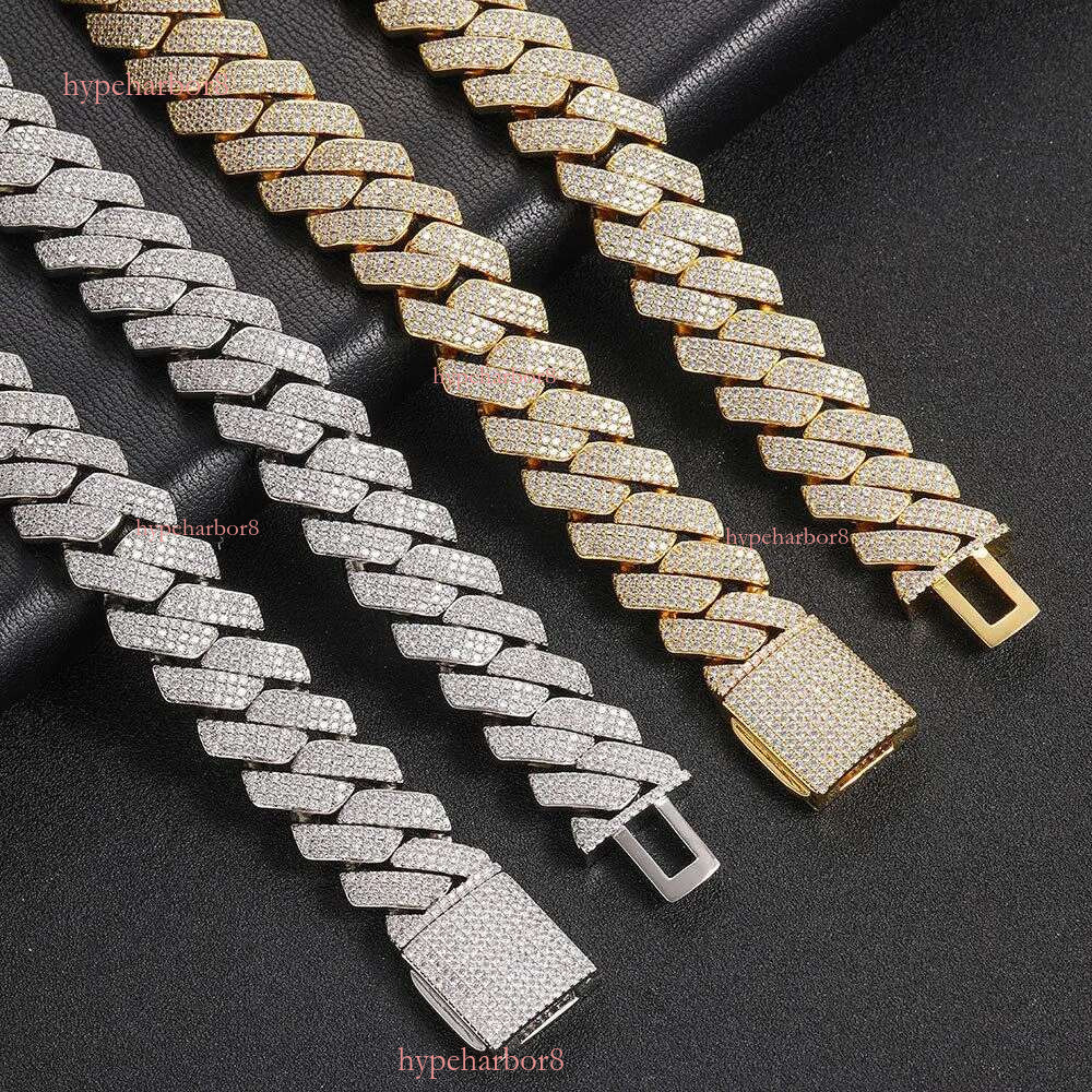 necklace moissanite designer jewelry cuban k chain for men stainless steel plated gold 20MM wide 3 row dia hip hop mens prong iced out chains choker