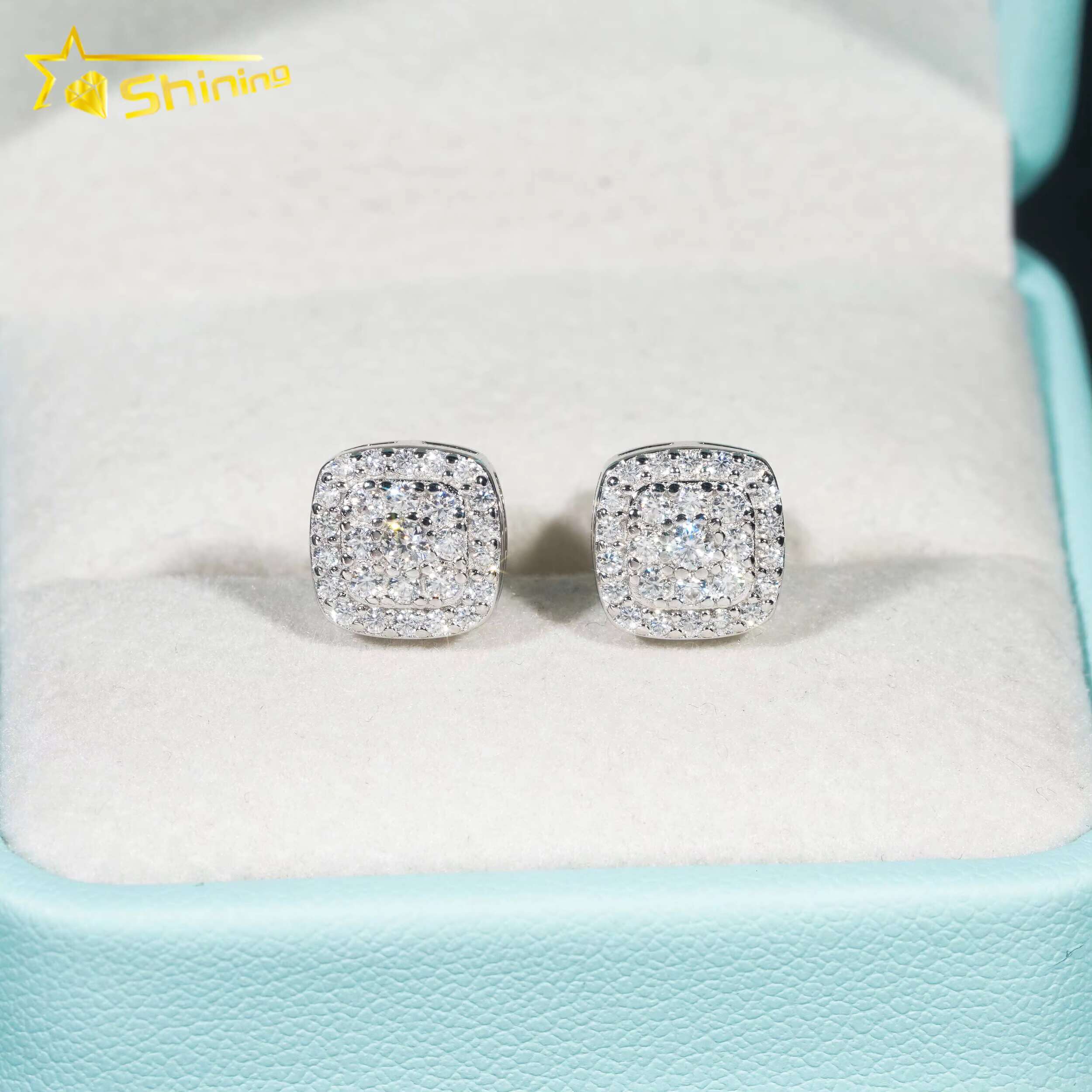 Ready to Ship Pass Diamond Tester Iced Out Hip Hop Jewelry Popular 925 Sterling Silver Men Earring VVS Moissanite Stud Earrings