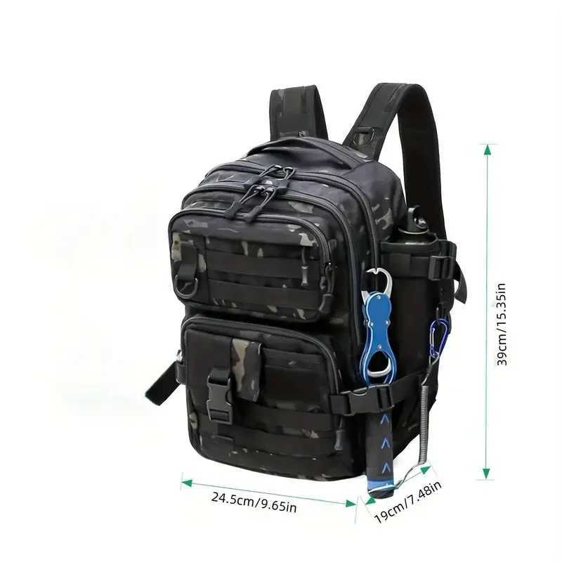 1000D Nylon Waterproof Fishing Backpack Fishing Tackle Storage Bag Double Shoulder Sling Bag for Outdoor Fishing Hunting Hiking Z250411