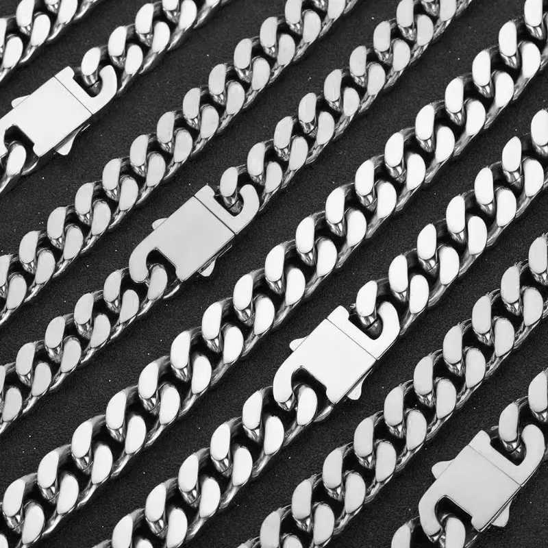 Punk Hip Hop Cuban Chain Mens Bracelet Stainless Steel Fine Polished Chain 7mm/9mm Four Sides Cut Boyfriend GiftC250411