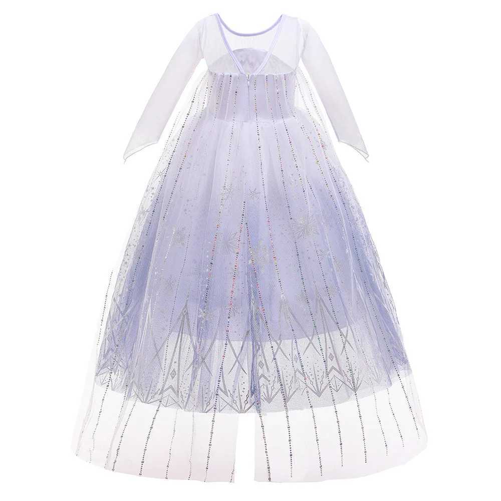 Disney Childrens Girl Role Play Elsa Grid Dress Snow Queen Elsa Princess Long Dress Halloween Party Carnival Dress 2-10Y Vestdos DressXJ250411