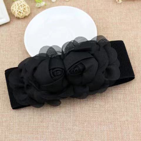 Classic Double Flower Elastic Korean Edition Women's Fashion Dress Accessories Waist Cover Versatile Belt
