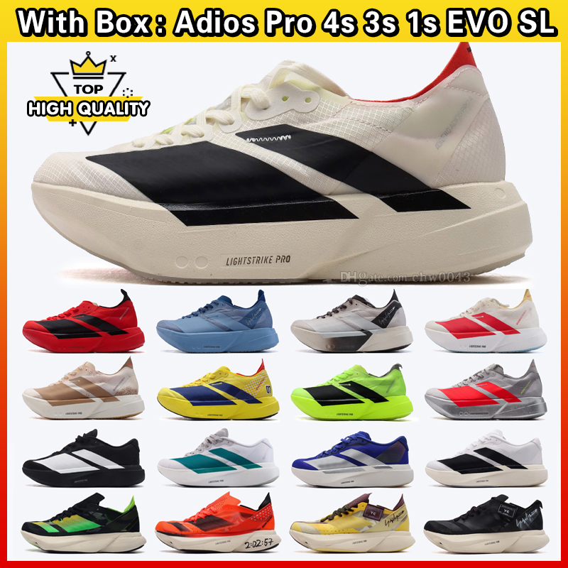 Designer Adizeros Adioss Pro 4 Evo 1 Men Women Marathon Running Shoes EVO SL Carbon Fiber Sneaker Pro 3 Black White Silver Cream Sweet Pink Cream Grey Outdoor Trainers