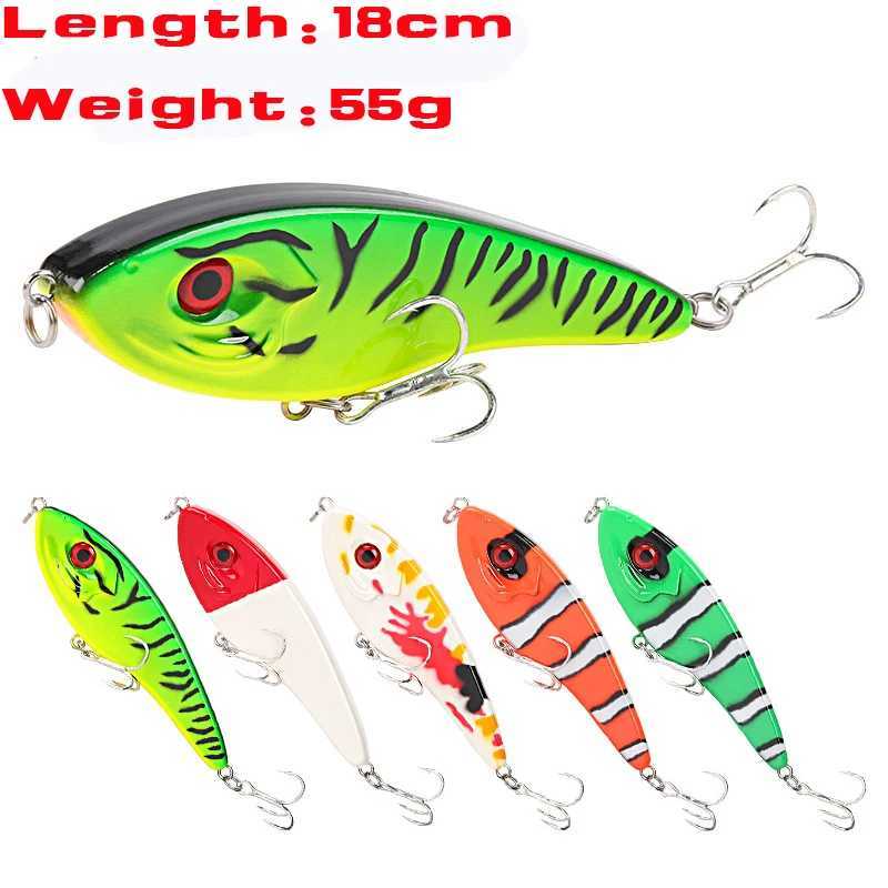 1Pcs JerkBait Pike Bass Fishing Lure Tackle Big VIB 180mm 55g Slow Sinking Artificial Hard Bait Rattle Accessories Bass Z250411