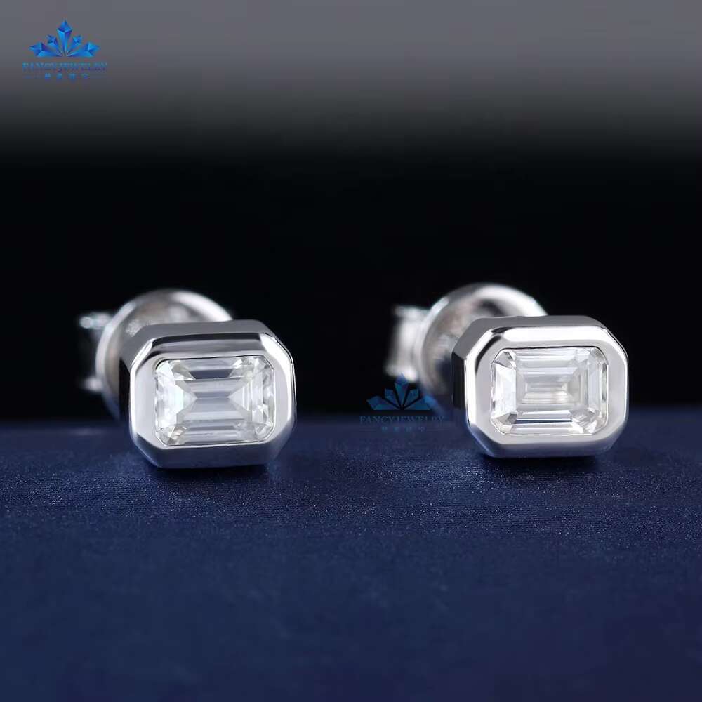 Wholesale Fine Jewelry Earrings Silver 925 Sterling Women Charm Moissanite Diamond Stud 3x4MM Emerald Moissanite Earrings