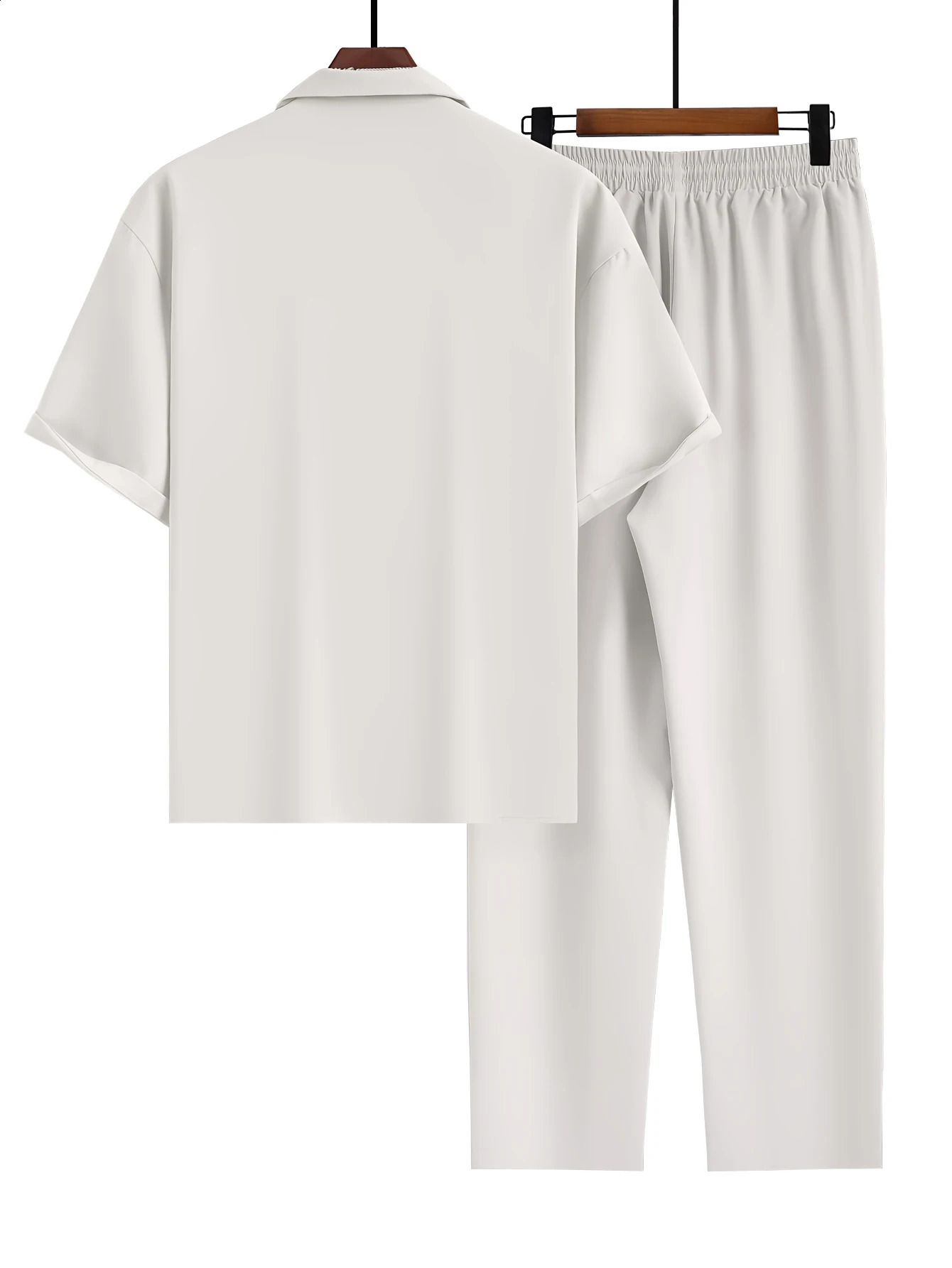 Mens suit collar short sleeved shirtloose straight leg pants set 250411
