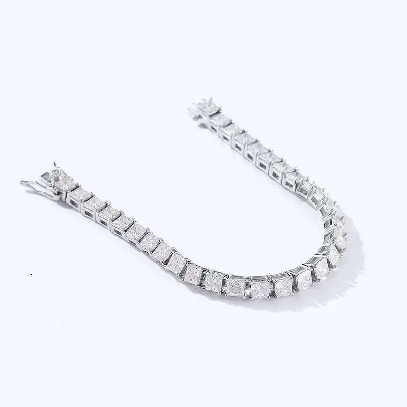 Waterproof Tarnish-Free Jewelry 925 Sterling Silver Custom 18K Gold Plated 4mm Square Moissanite Princess Bracelet for Women