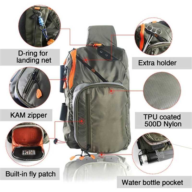 Fly Fishing Slings Pack Crossbody Bag Chest Pack Fishing Tackle Storage Shoulder Bag for Freshwater or Saltwater Fishing Z250411