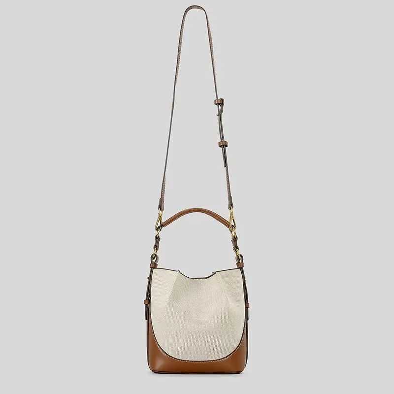 Fi panel canvas bucket bag designer womens handbag luxury Pu leather shoulder cross body bag bandwidth shoulder strap handbagXJ250412
