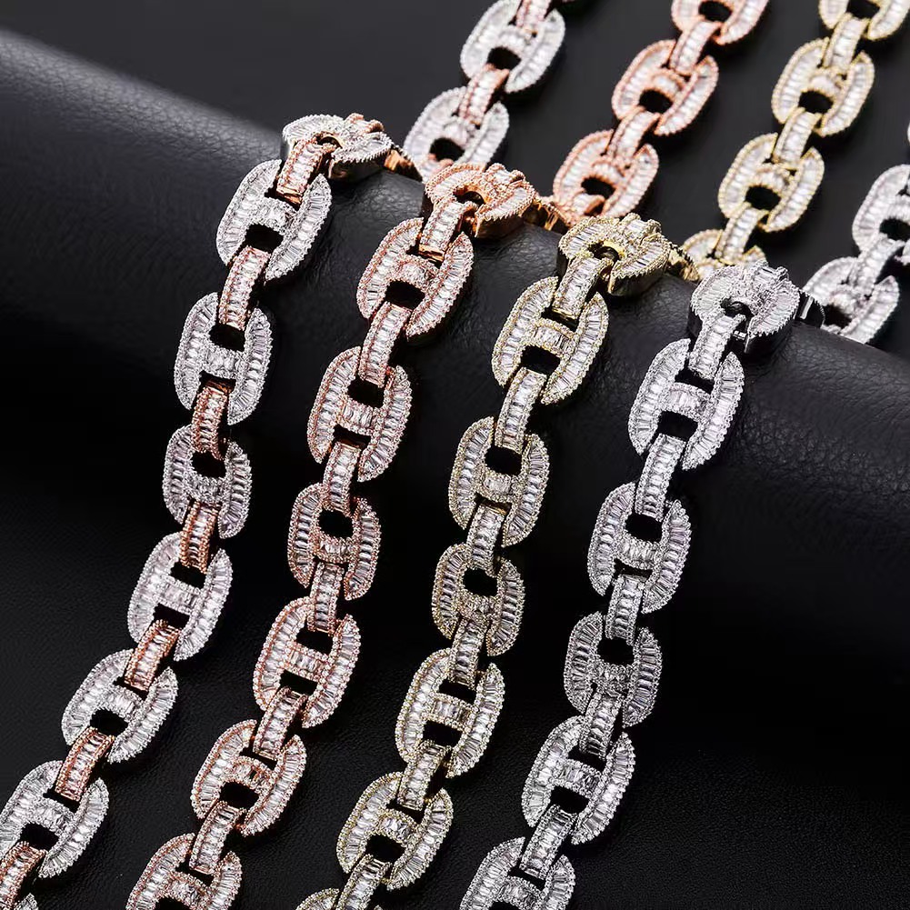 Moissanite dia Bracelet Rose Gold Link Mossinate Dia Cuban Chain Necklace Jewelry