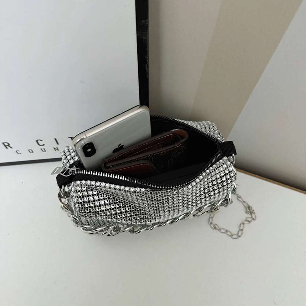 Glamorous Evening Bag Shoulder Handbag for Women Shiny Rhie Chain Handle PVC Materialfor Party Gala Formal Events