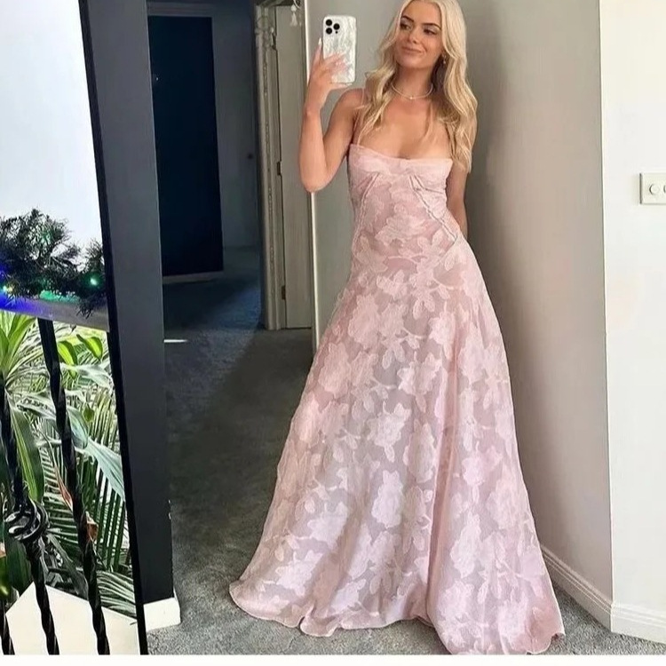 B49Charming Semi-Sheer French-Inspired Tube Top & Sling Dress - Unique Jacquard Pattern