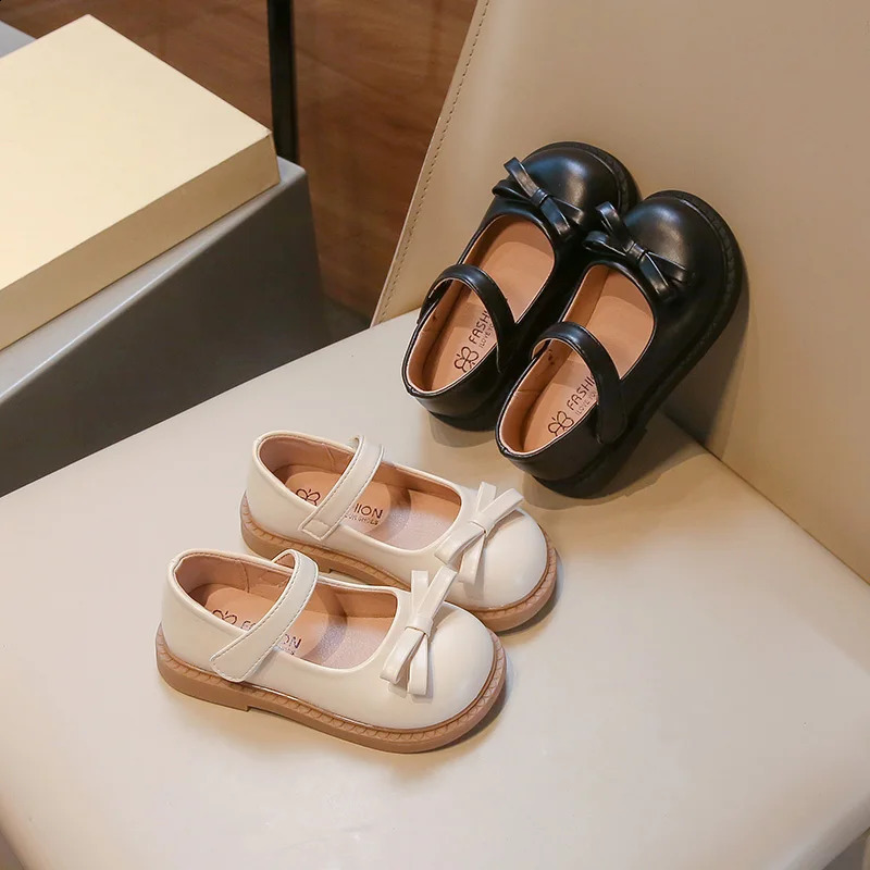 2-18 year old childrens leather shoes beige soft soled bow girl princess shoes spring and summer anti slip baby single shoes 250411