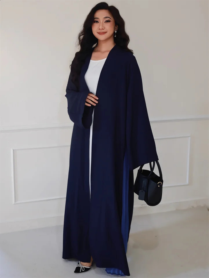Middle East Islamic Elegant Loose Abaya Muslim Open Front Abayas Long Sleeve Arab Kaftan Womens Jilbab Dress 250411