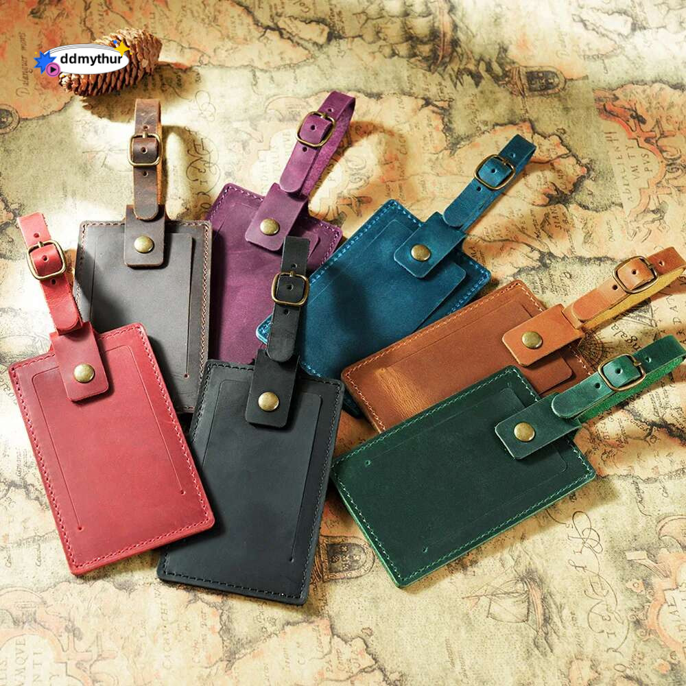 Lage Tags Genuine Men Women Suitcase Name Baggage Tag Crazy Horse Leather Airplane Labels Travel Accessories ddmythur
